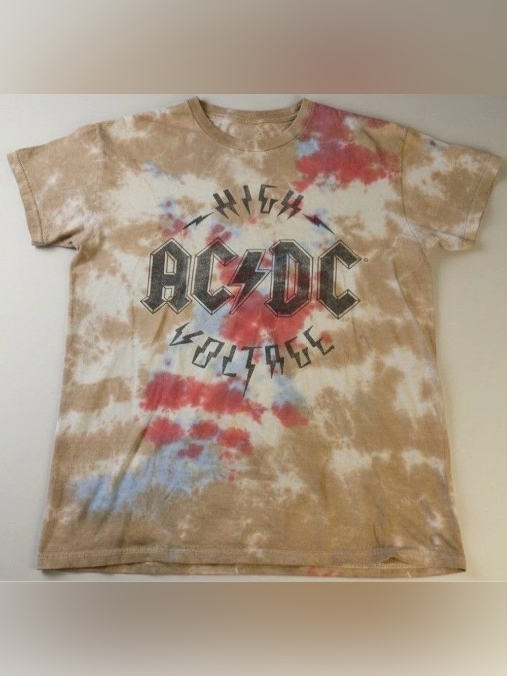 AC/DC High Voltage Tie Dye T-Shirt Size M Short Sleeve 100% Cotton Rock Band Tee